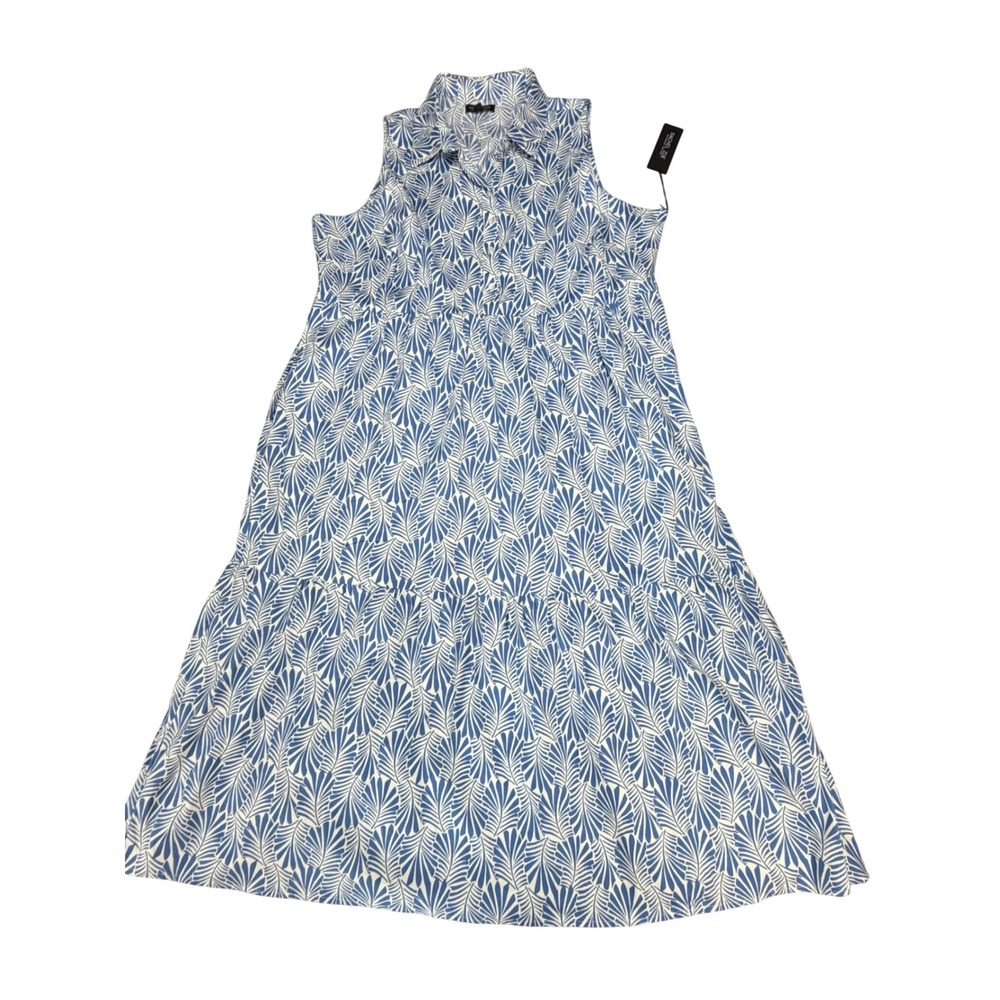 Rachel Zoe Womens 2X Blue White Palm Print Sleeveless Tiered Midi Dress NWT
